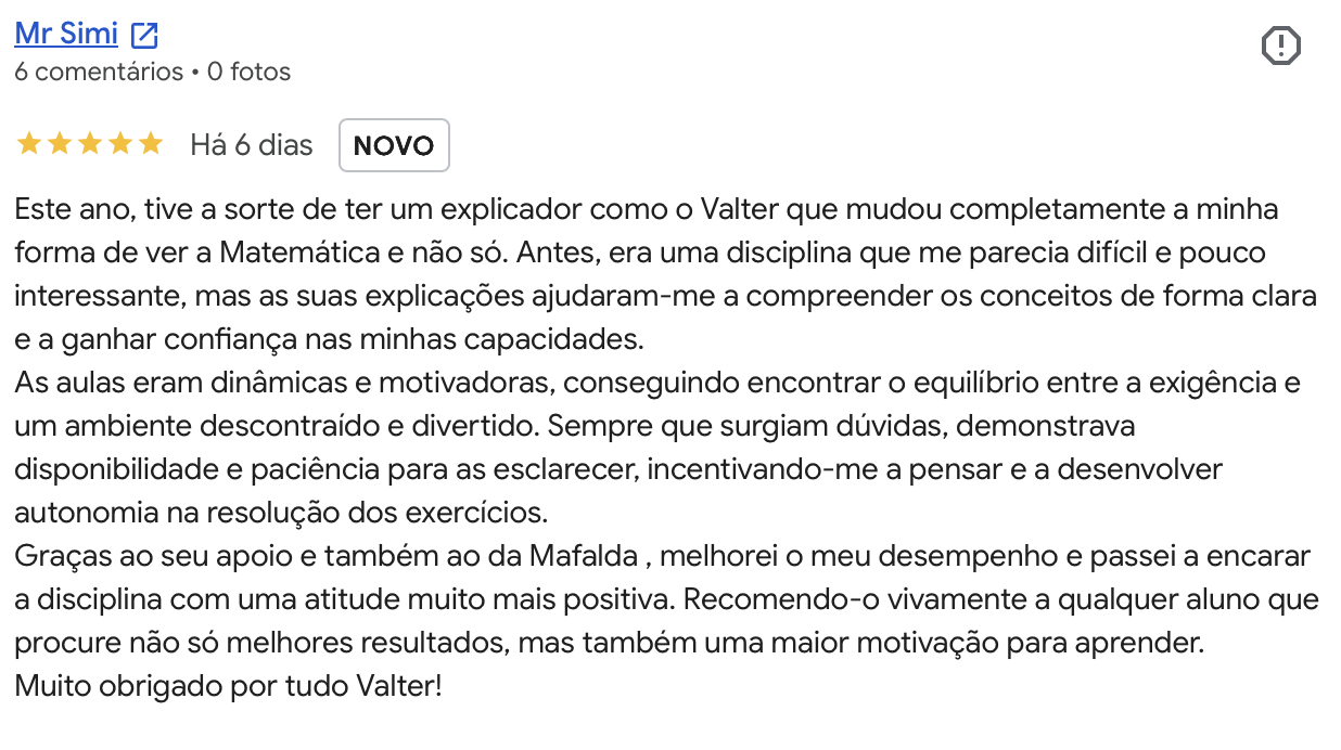 Avaliacao Google 5 estrelas de Mr Simi: aulas dinamicas que mudaram a forma de ver a matematica.